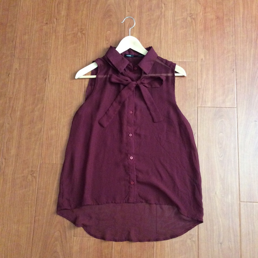 Poetry - maroon button up collard top w/ bow